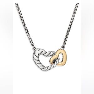 David Yurman Cable Collectibles Double Heart Necklace with 18K Yellow Gold.
